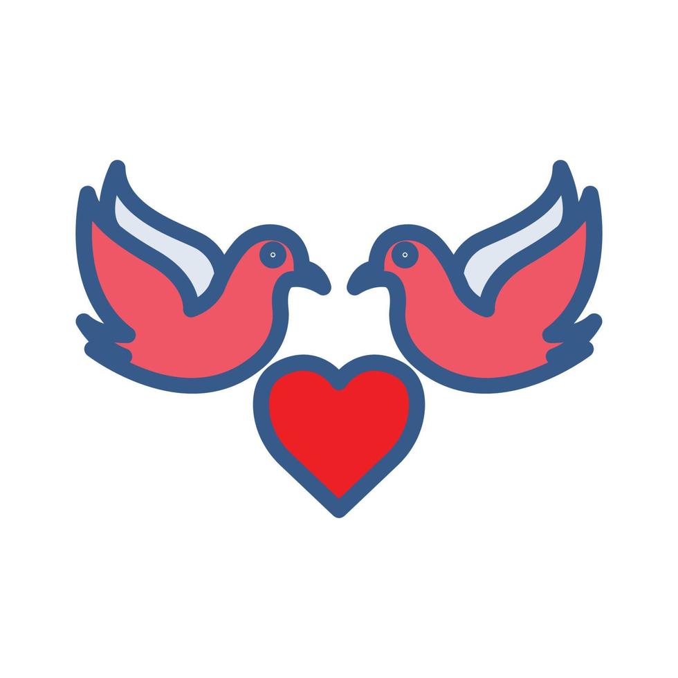 icono de palomas con corazón. icono relacionado con la boda. estilo de icono de color lineal. diseño simple editable vector