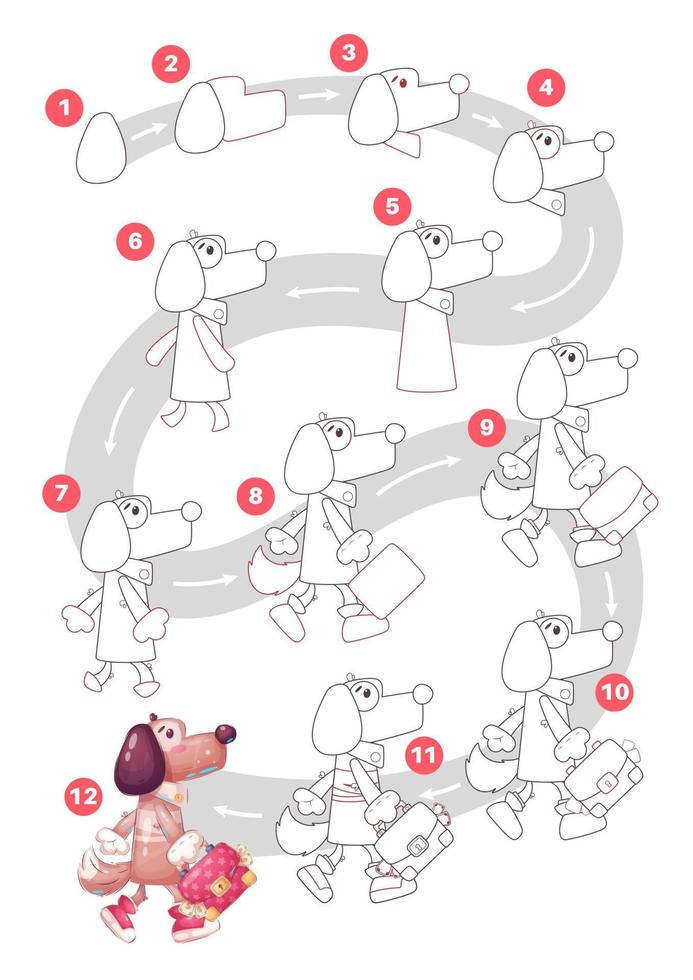 Cartoon character animal banker dog - drawing tutorial vector