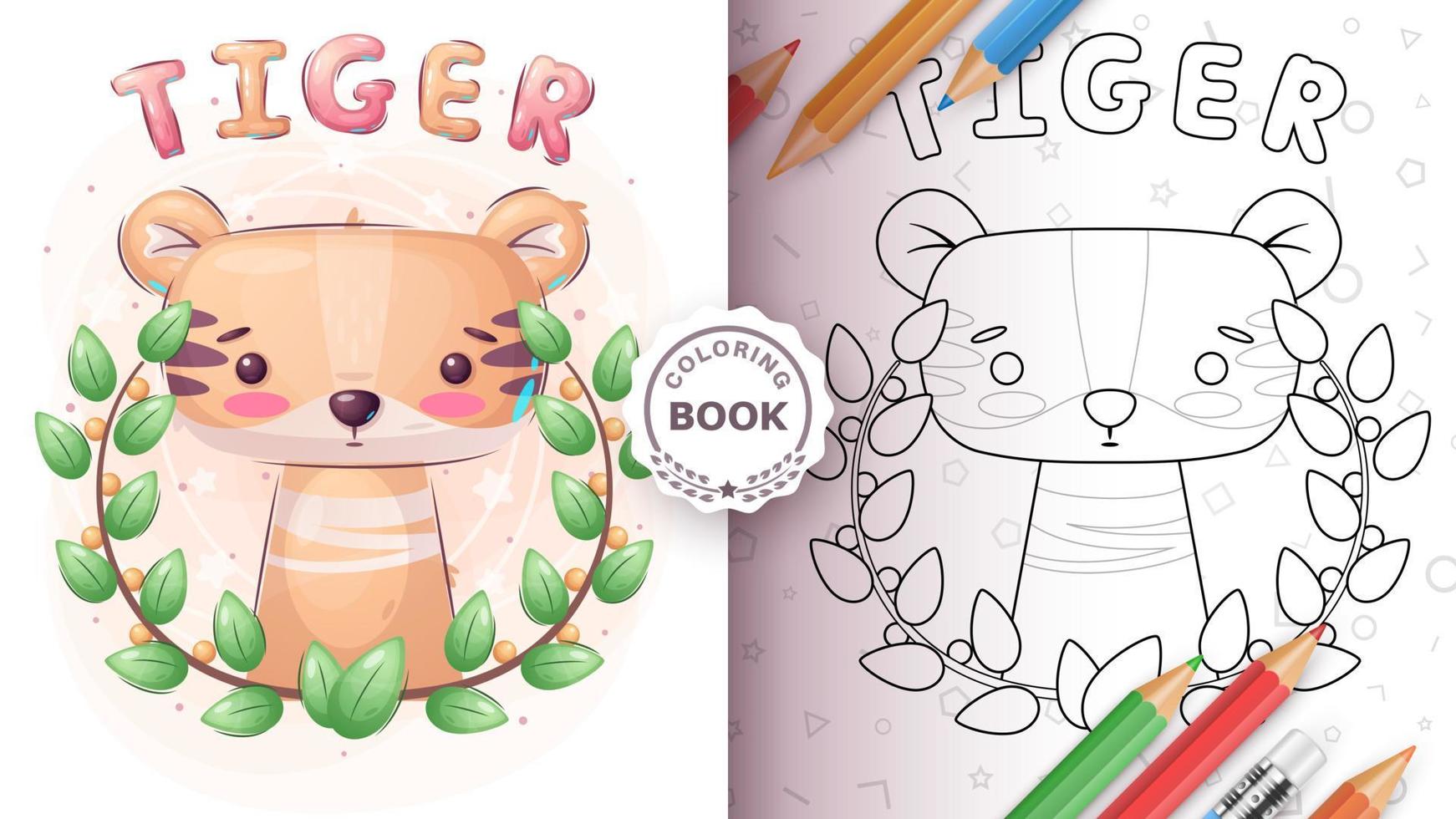 Tiger in forest - coloring book vector