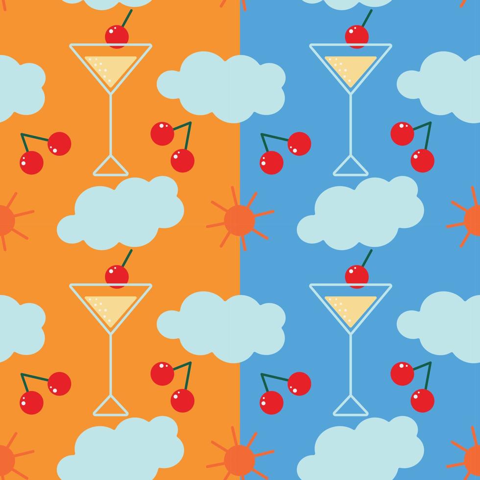 Set of two bright seamless summer pattern in trendy colors with summer elements. Background. Texture vector
