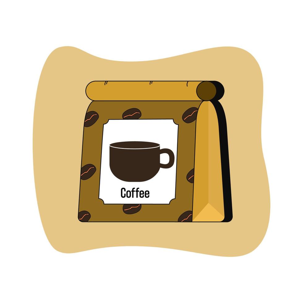 Paper bag full of coffee. Simple trendy flat design vector illustration of coffee design packaging made of paper.