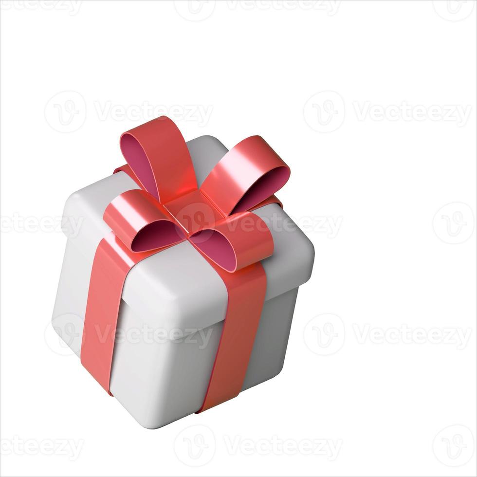 Realistic 3d white gift box with red glossy ribbon bow photo