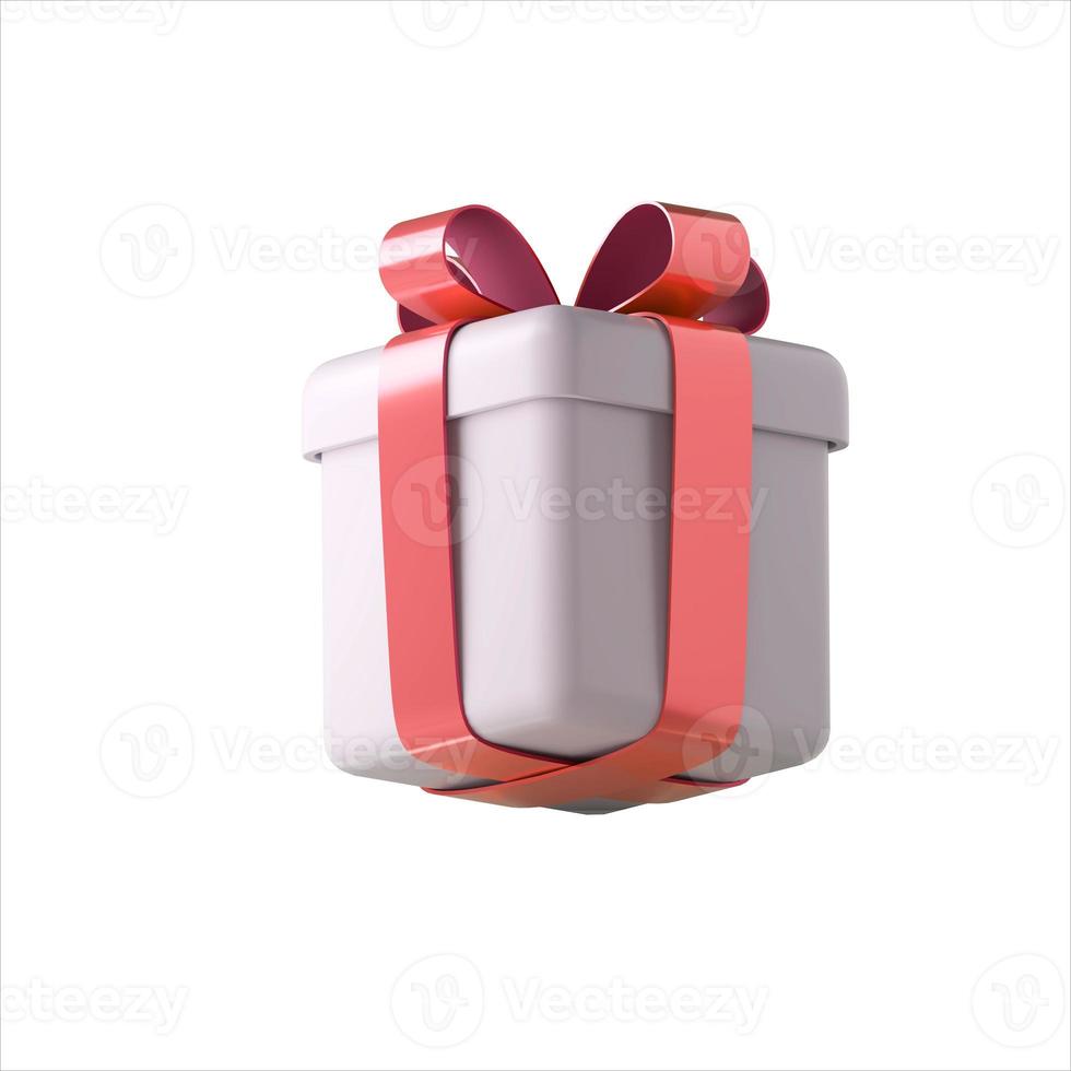 Realistic 3d white gift box with red glossy ribbon bow photo