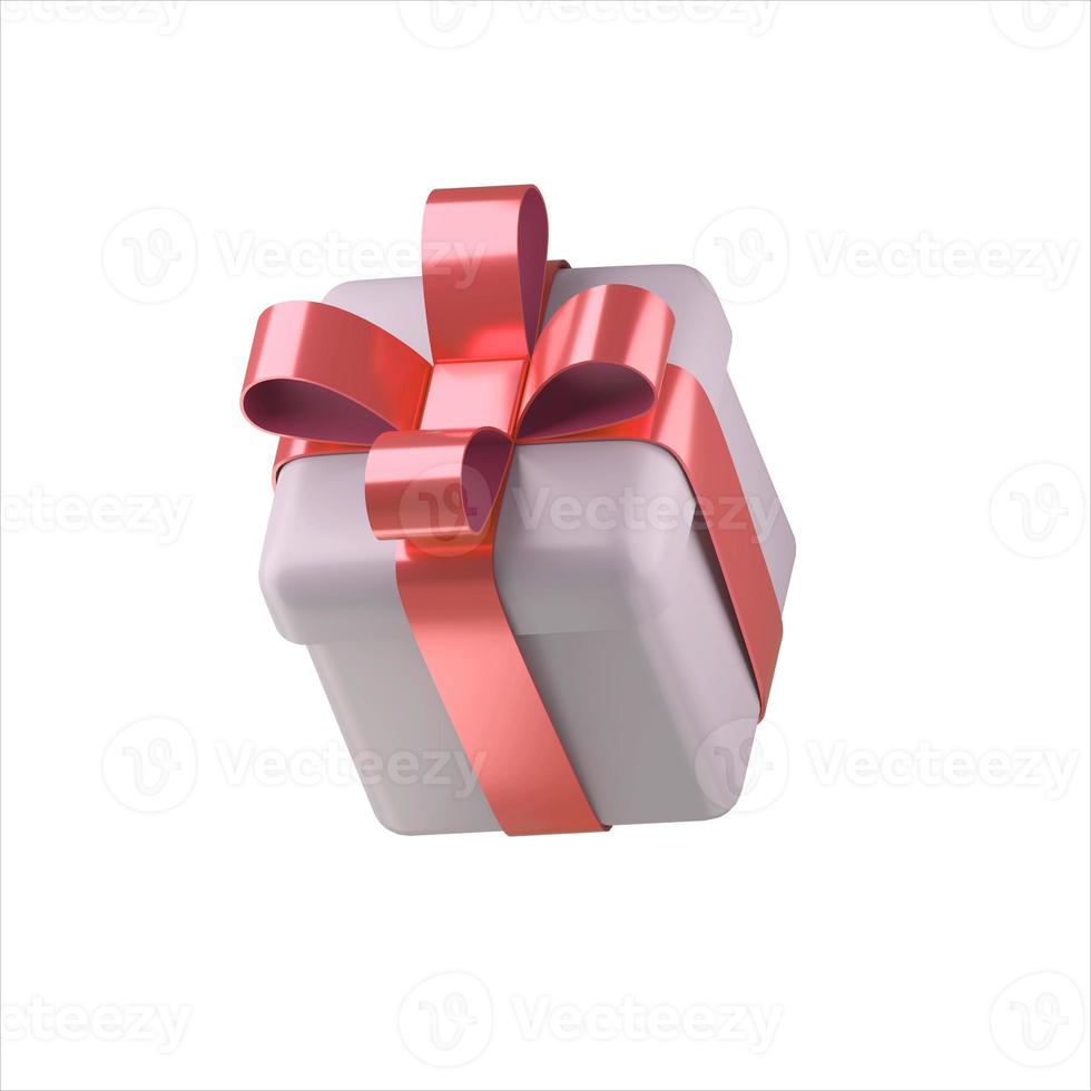 Realistic 3d white gift box with red glossy ribbon bow photo
