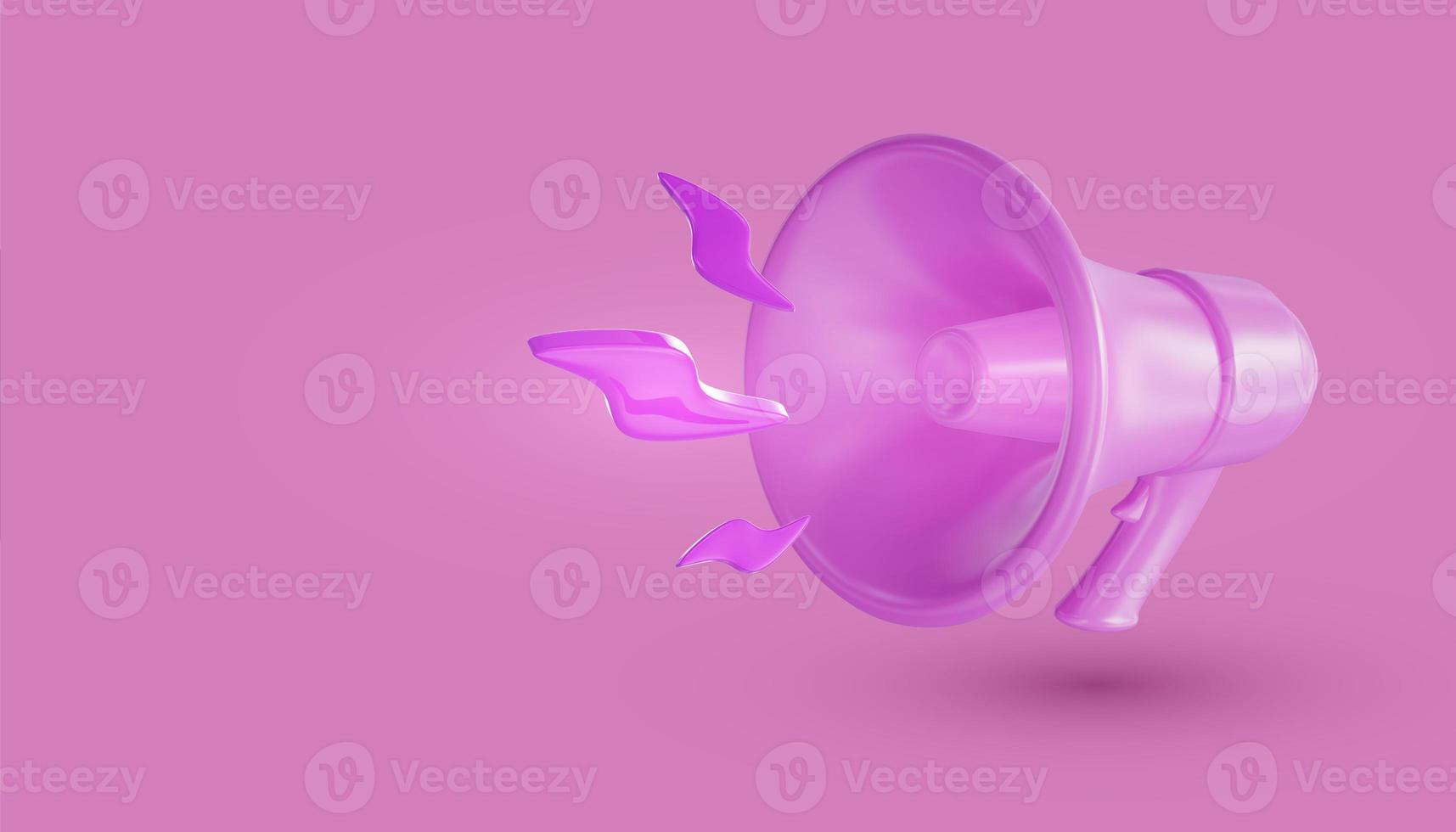 Pink megaphone loudspeaker on  pink background. 3D render  illustration. photo