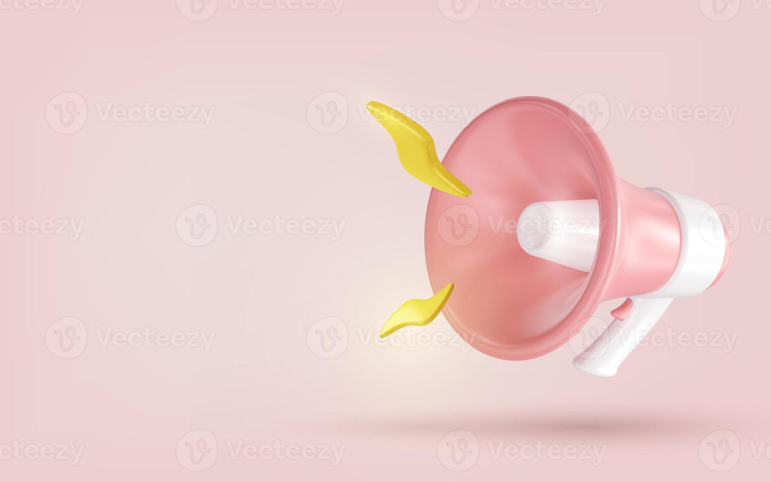 Pink and white megaphone loudspeaker on a pastel pink background. photo