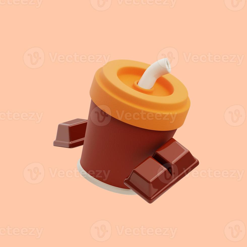 3d rendering of chocolate drink icon illustration in a cup photo