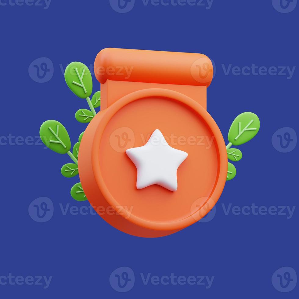 3d rendering of orange medal icon illustration, back to school photo