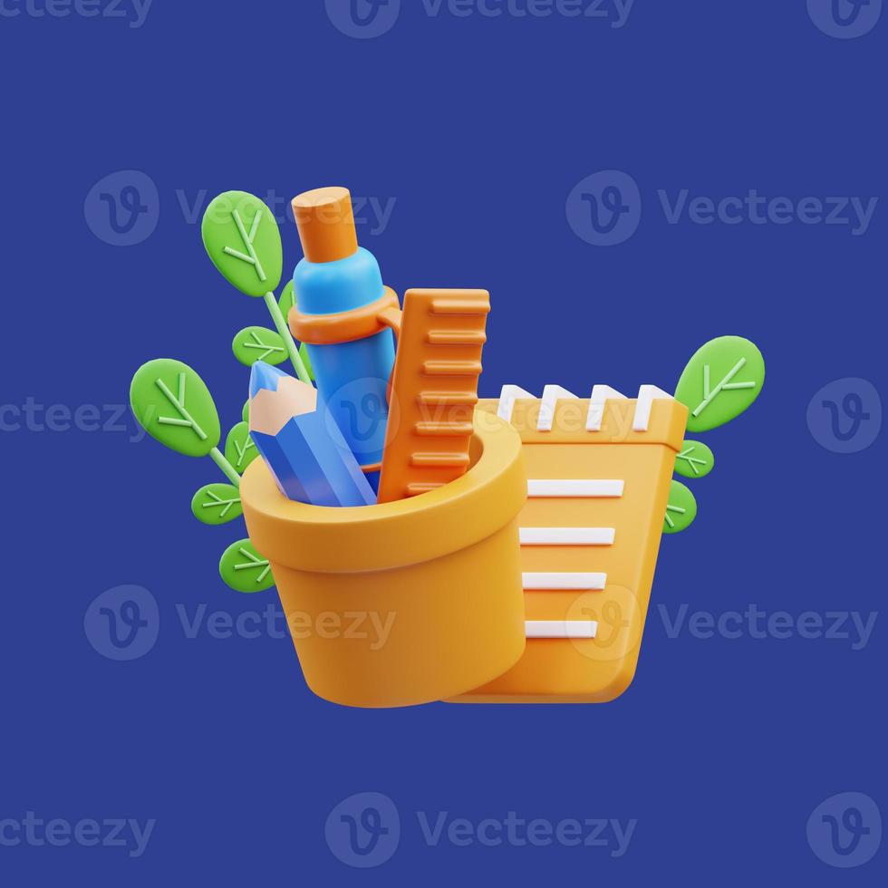 3d rendering of school stationery icon illustration, back to school photo