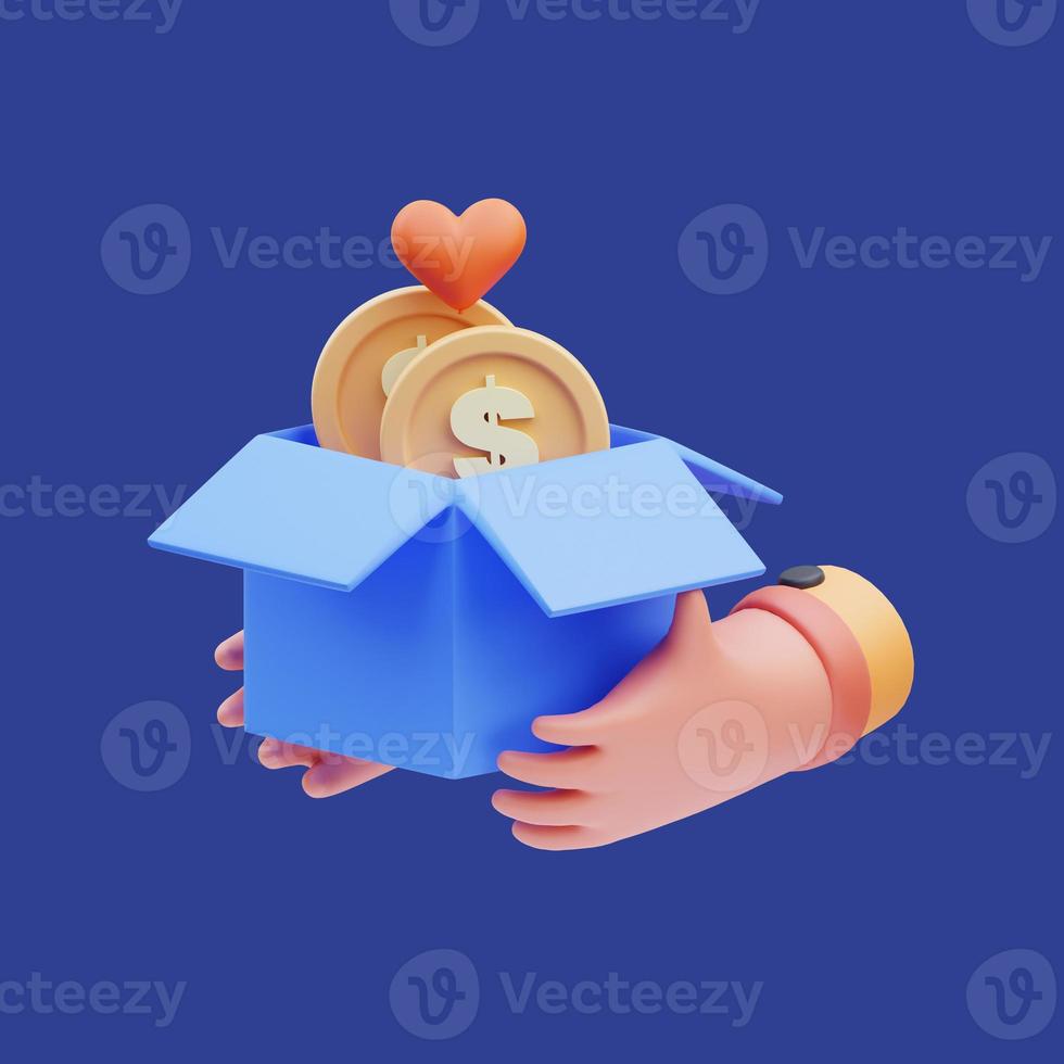 3d rendering of hand icon illustration giving money donation and empathy, charity day photo