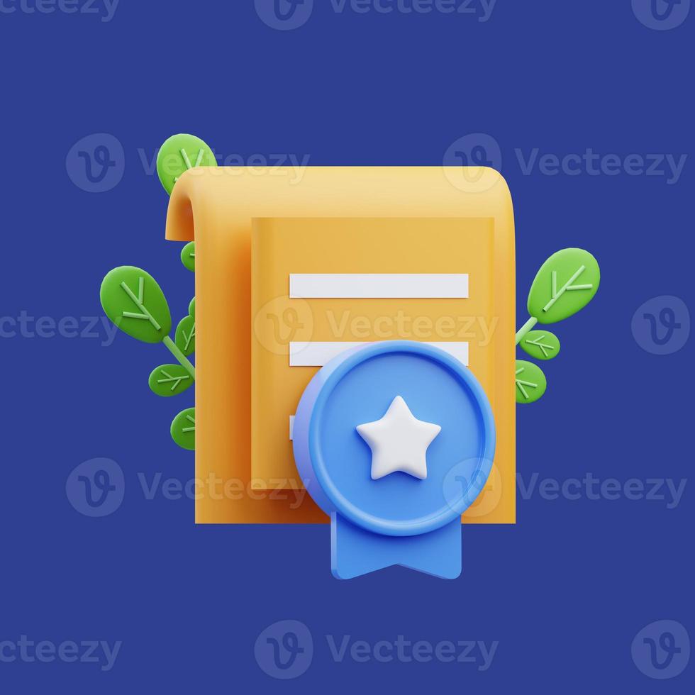 3d rendering of certificate icon illustration with star badge photo