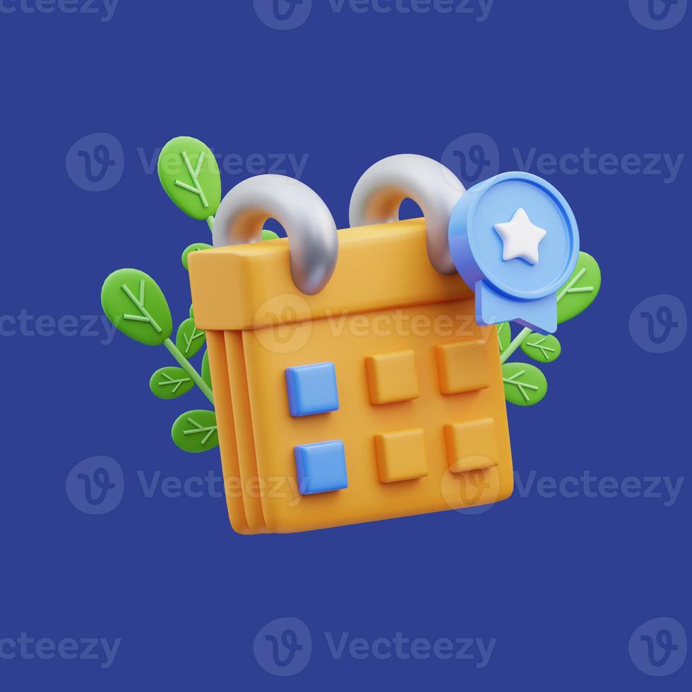 3d rendering of calendar icon and badge illustration, back to school photo