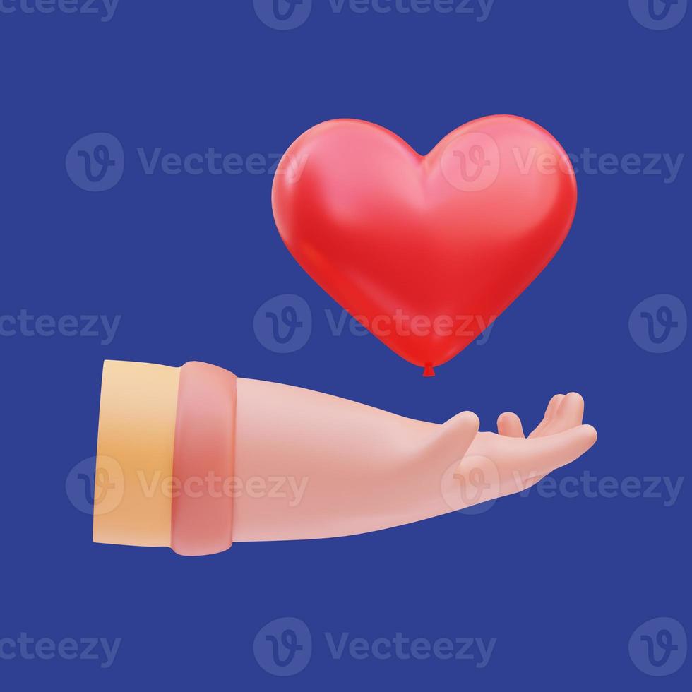 3d rendering of hand icon illustration giving heart about caring, charity day photo