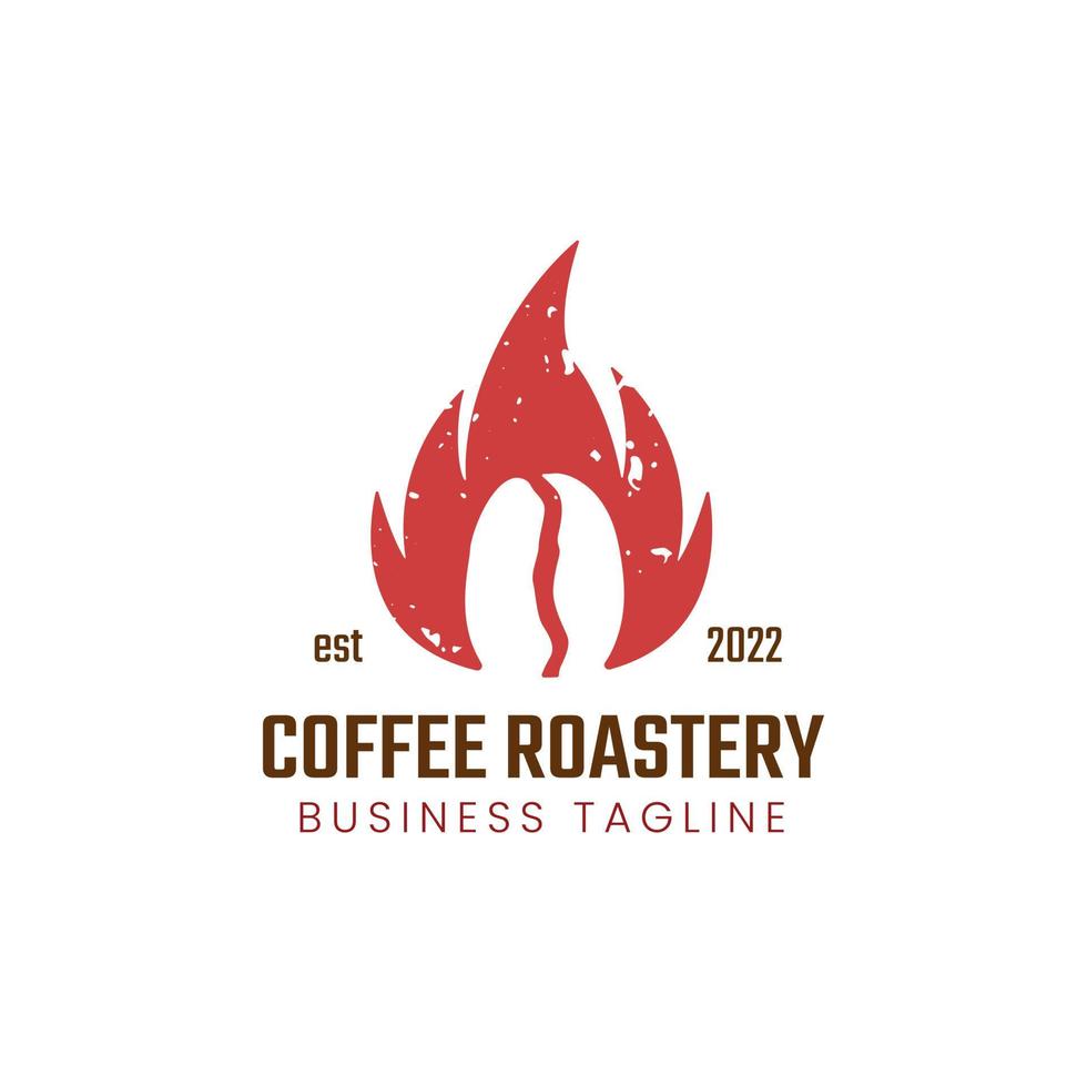 A modern coffee shop roastery logo with a touch of burning fire and coffee beans as a silhouette for your new business vector