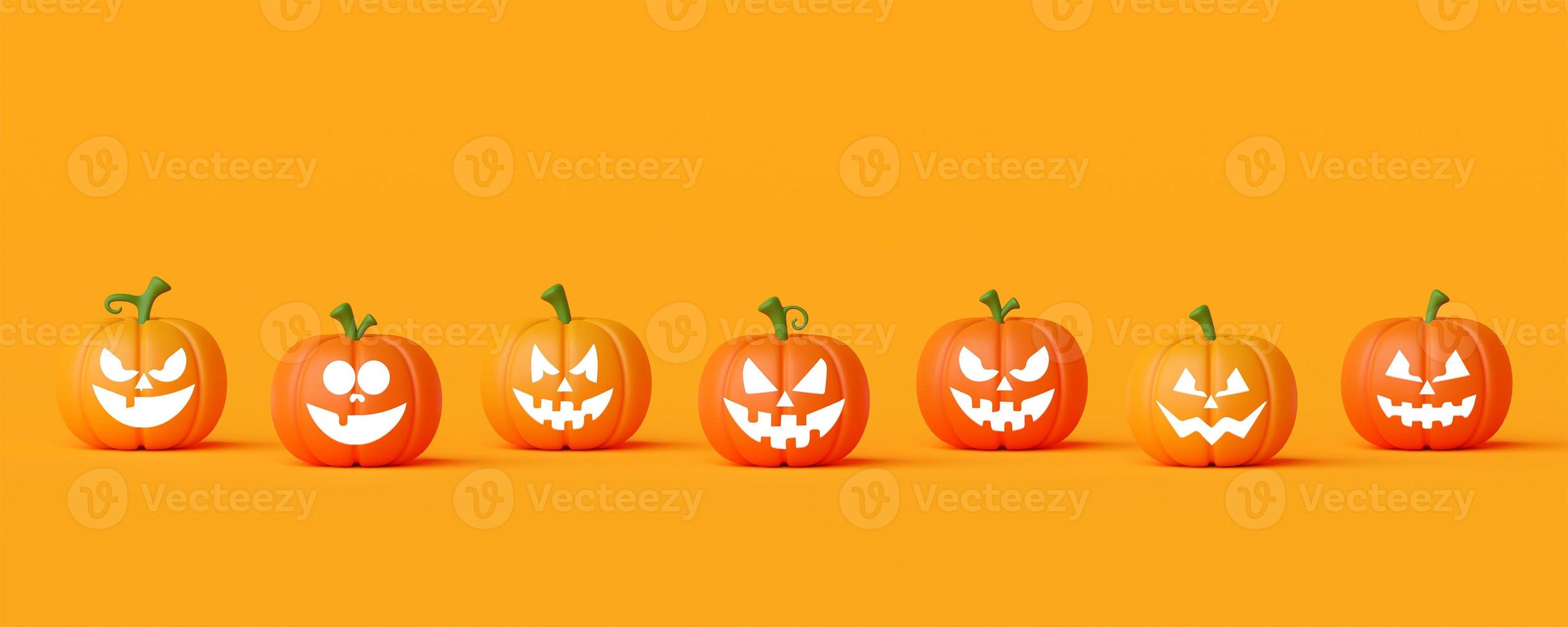 feliz halloween jack o linterna calabazas banner, ilustración 3d foto