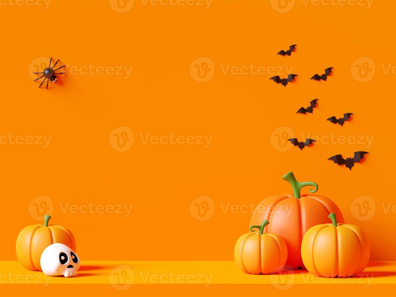 Happy Halloween yellow stage with pumpkins, 3d illustration photo