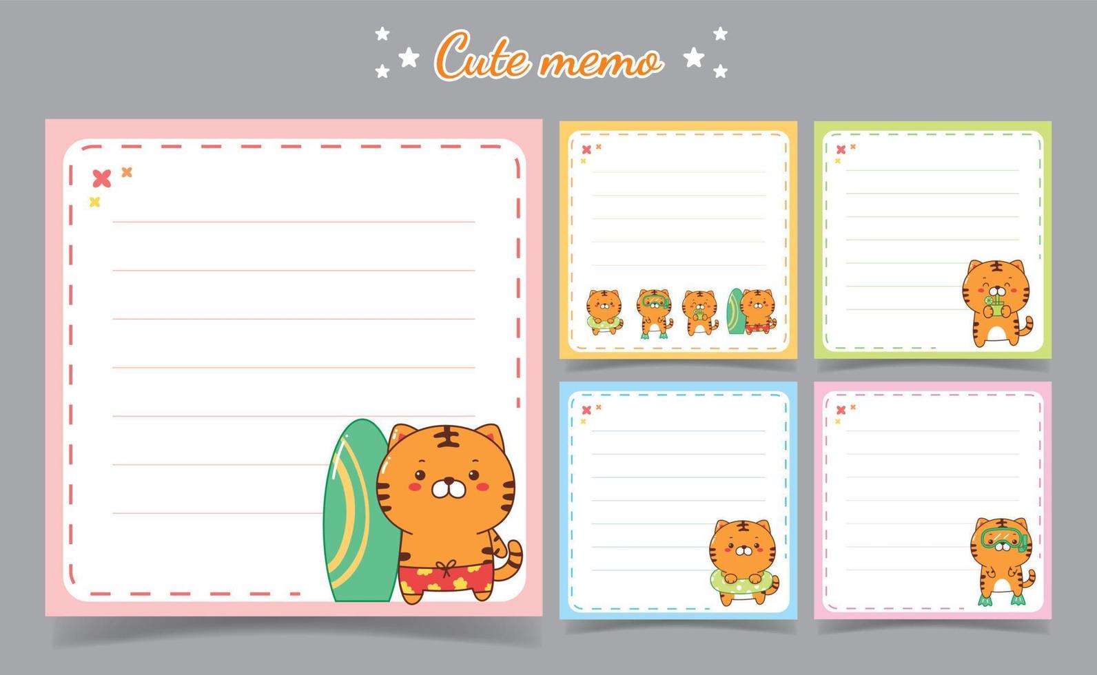 cute tiger summer memo notes Template for Greeting Scrap booking Card Design vector