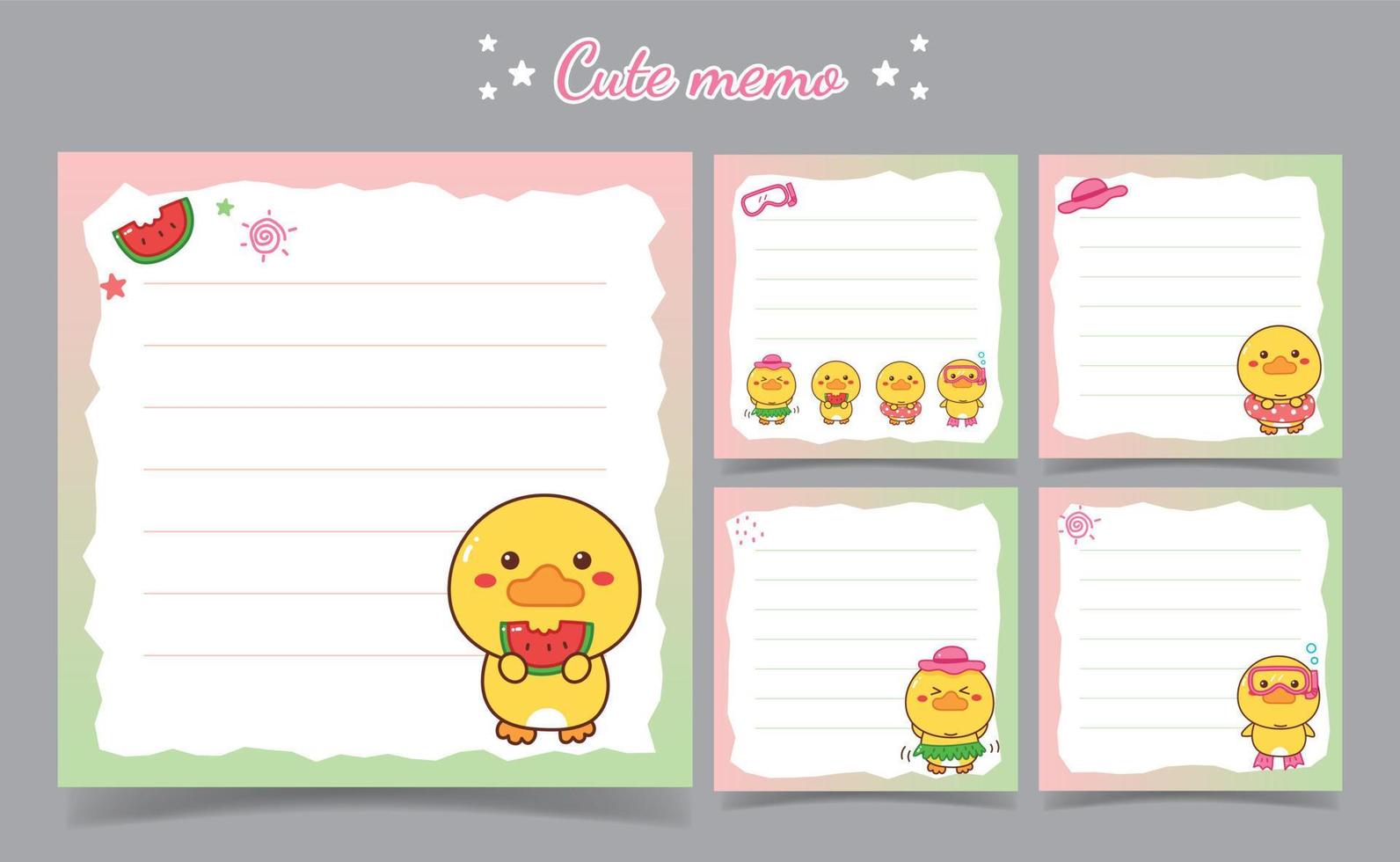 cute duck summer memo notes Template for Greeting Scrap booking Card Design vector