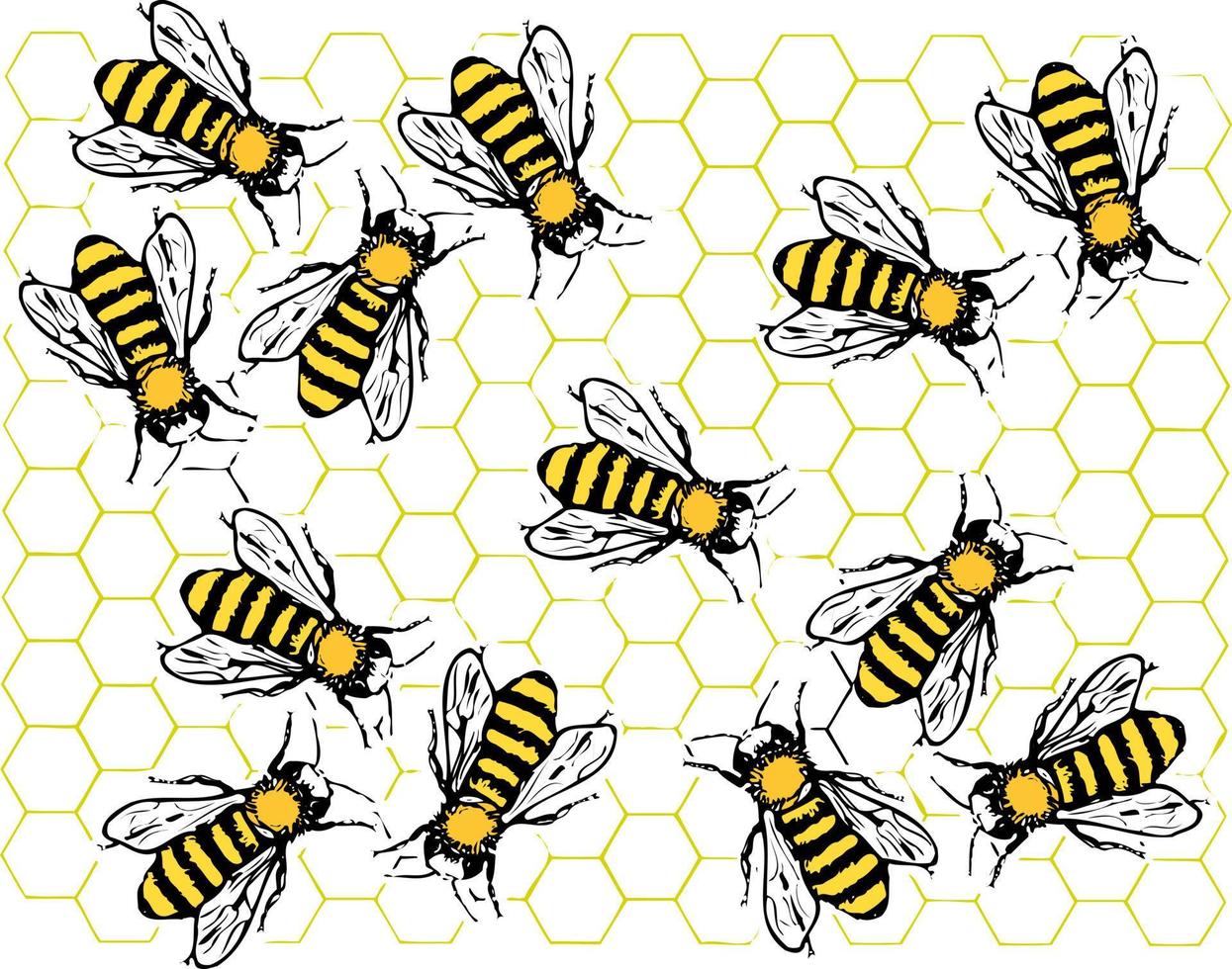 honey bee seamless pattern background illustration vector