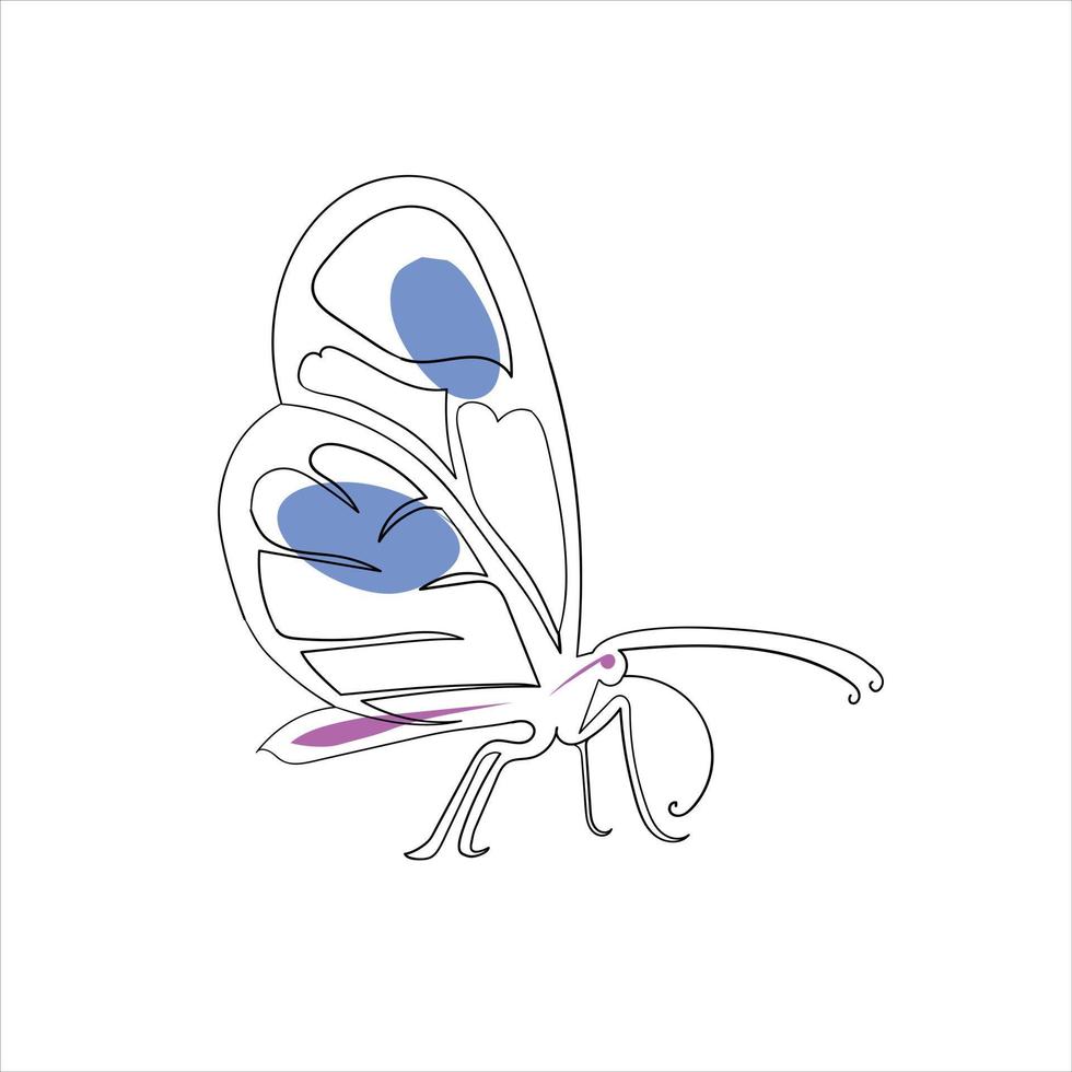 Butterfly line art drawing style, the butterfly sketch black linear isolated on white background, the Butterfly on the flower line art vector illustration.