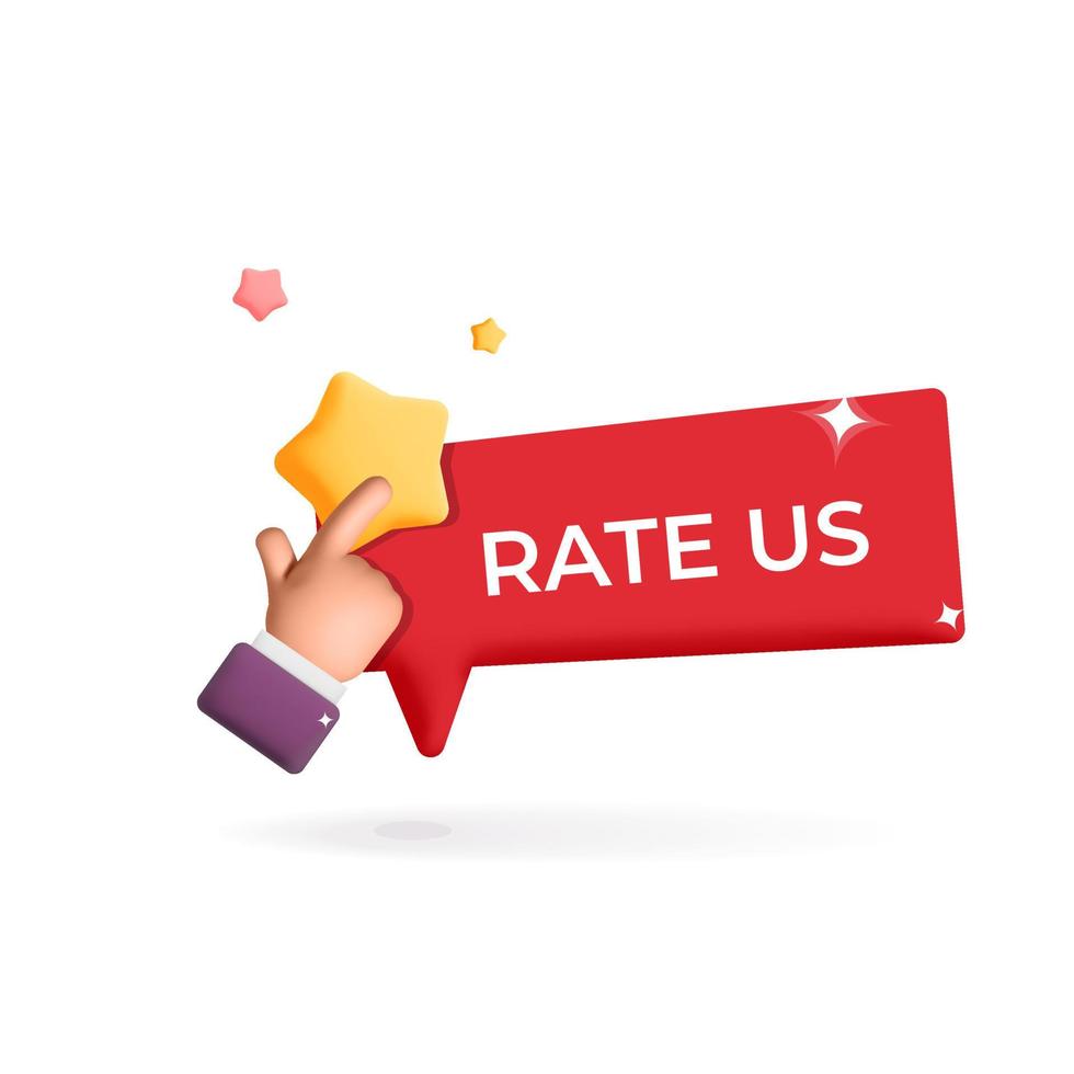 Hand clicks to star rate us feedback label 3d vector