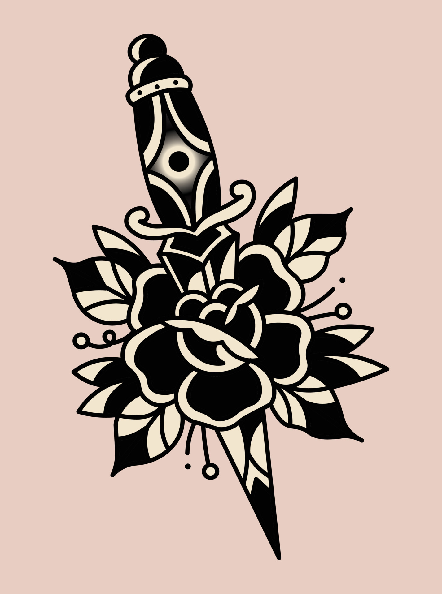flash rosa con cuchillo. tatuaje tradicional americano de la vieja escuela 9156061 Vector en Vecteezy