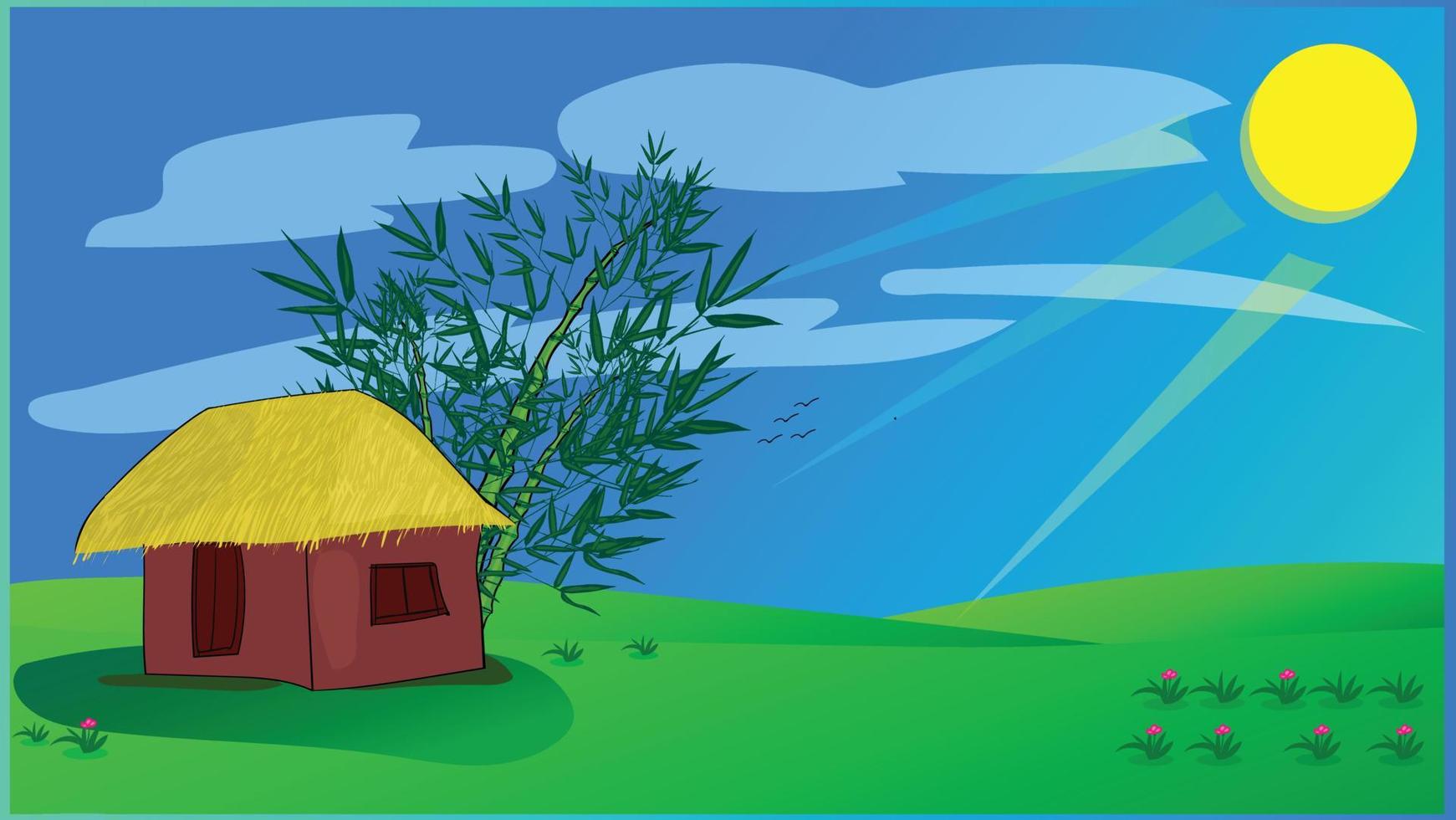 Cartoon old house with cartoonist  background vector illustration