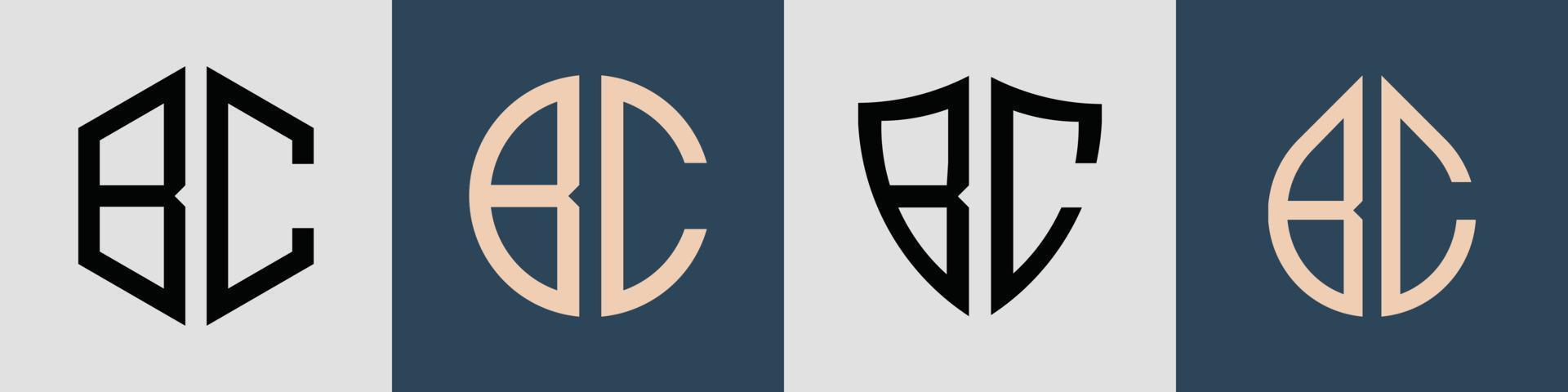 Paquete creativo de diseños de logotipos de letras iniciales simples bc. vector