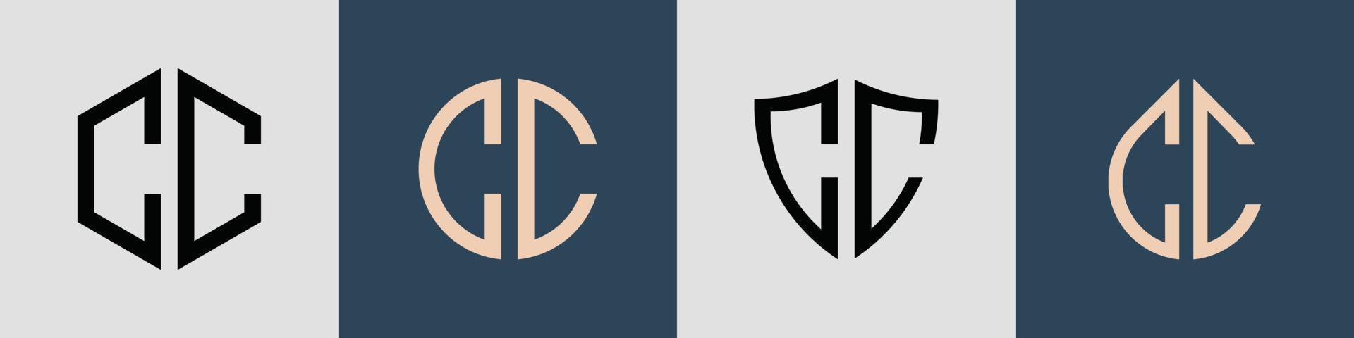 Paquete de diseños de logotipos cc con letras iniciales simples y creativas. vector