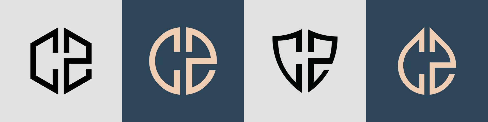 Creative simple Initial Letters CZ Logo Designs Bundle. vector