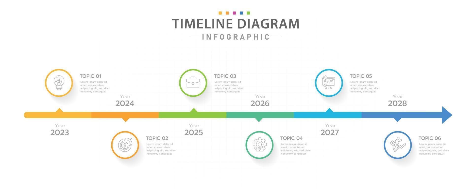 Infographic template for business. 6 Steps Modern Timeline diagram calendar with yearly topics, presentation vector infographic.