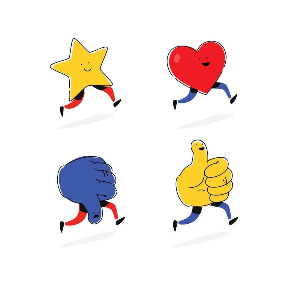 Icons stars, hearts, likes and dislike. Vector. Flat illustrations. Symbols of social networks. Cartoon style. Images of communications. Symbol, the mascot of the company. vector