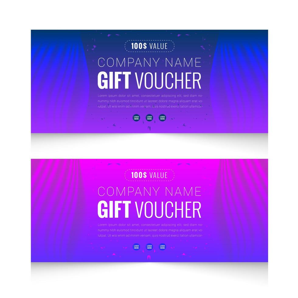 Realistic gift voucher with golden color ribbon horizontal banners template design vector