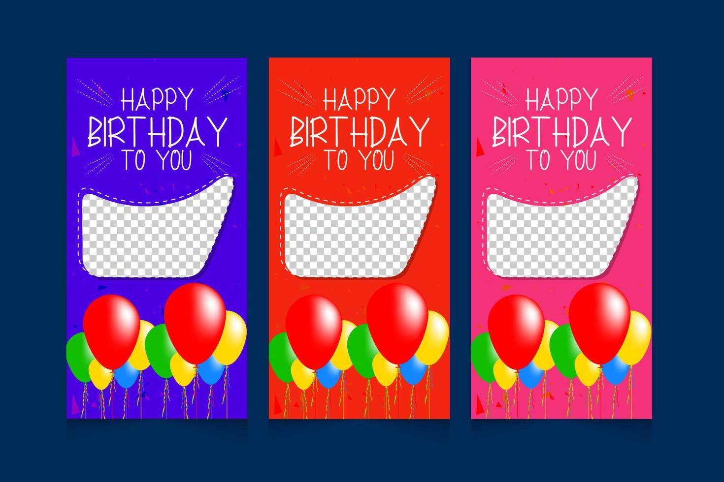 celebración de feliz cumpleaños con globos realistas y diseño de banner vertical de cinta vector