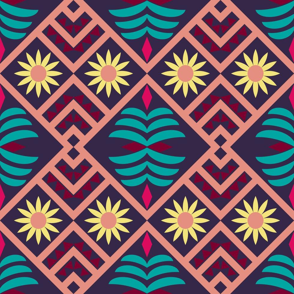 Colorful geometric ethnic seamless pattern design for wallpaper, background, fabric, curtain, carpet, clothing, and wrapping vector illustration.