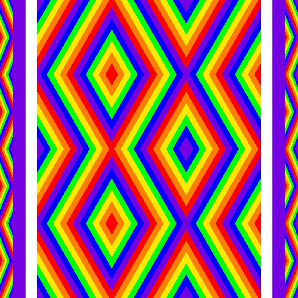 Vivid rainbow geometric ethnic seamless pattern design for wallpaper, background, fabric, curtain, carpet, clothing, and wrapping vector illustration.