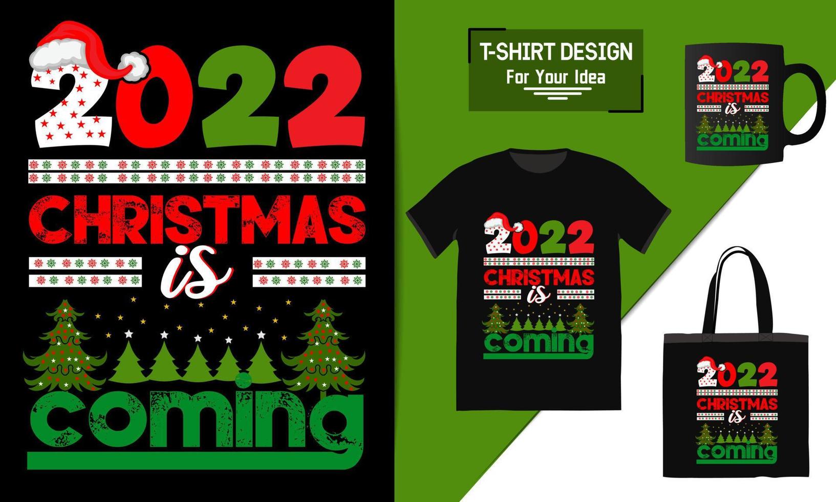 bolsa de diseño de camiseta de feliz navidad y maqueta de taza para merchandising este diseño es perfecto para camisetas vector