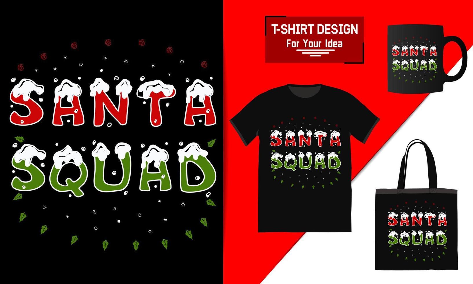 bolsa de diseño de camiseta de feliz navidad y maqueta de taza para merchandising este diseño es perfecto para camisetas vector