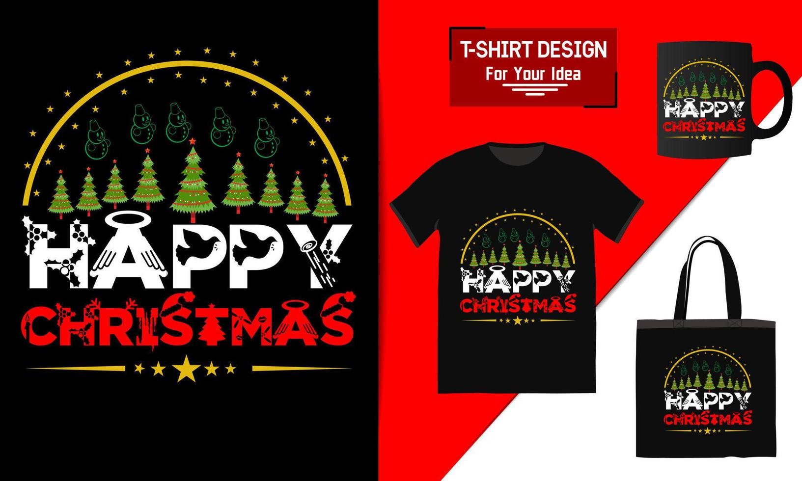 Happy christmas t-shirt design bag and mug mockup for merchandising This design is perfect for t-shirts vector