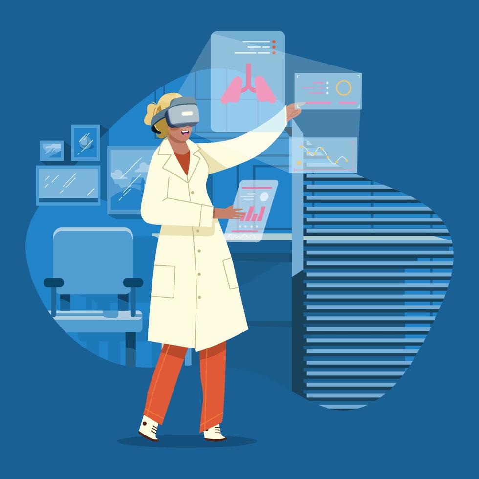 Doctor Examine Medical Data With Virtual Reality Concept vector