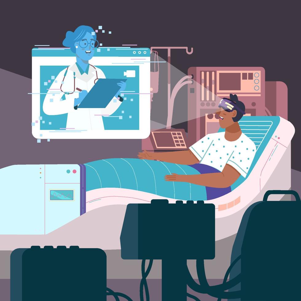 Patient Use Virtual Headset Talk With Doctor Concept vector