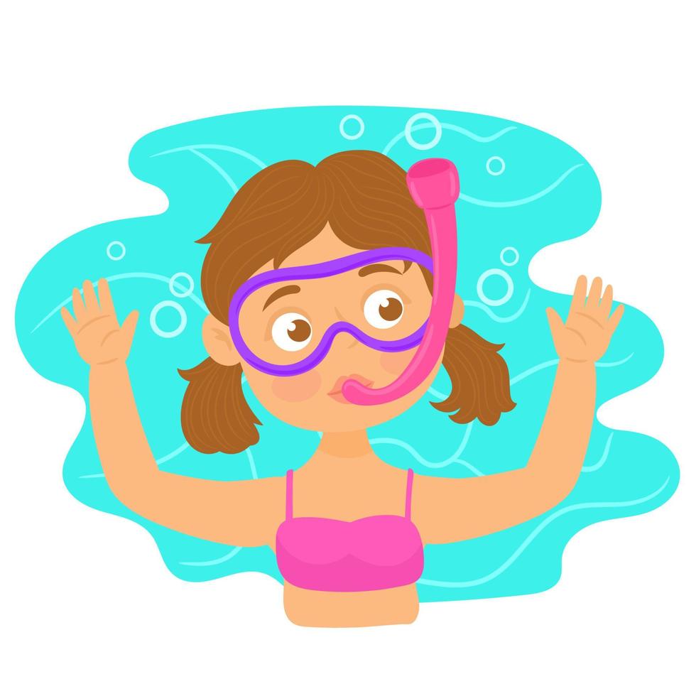 Diving girl waving hand, holiday underwater vector