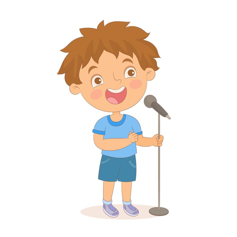 niño cantando con micrófono en la mano. vector