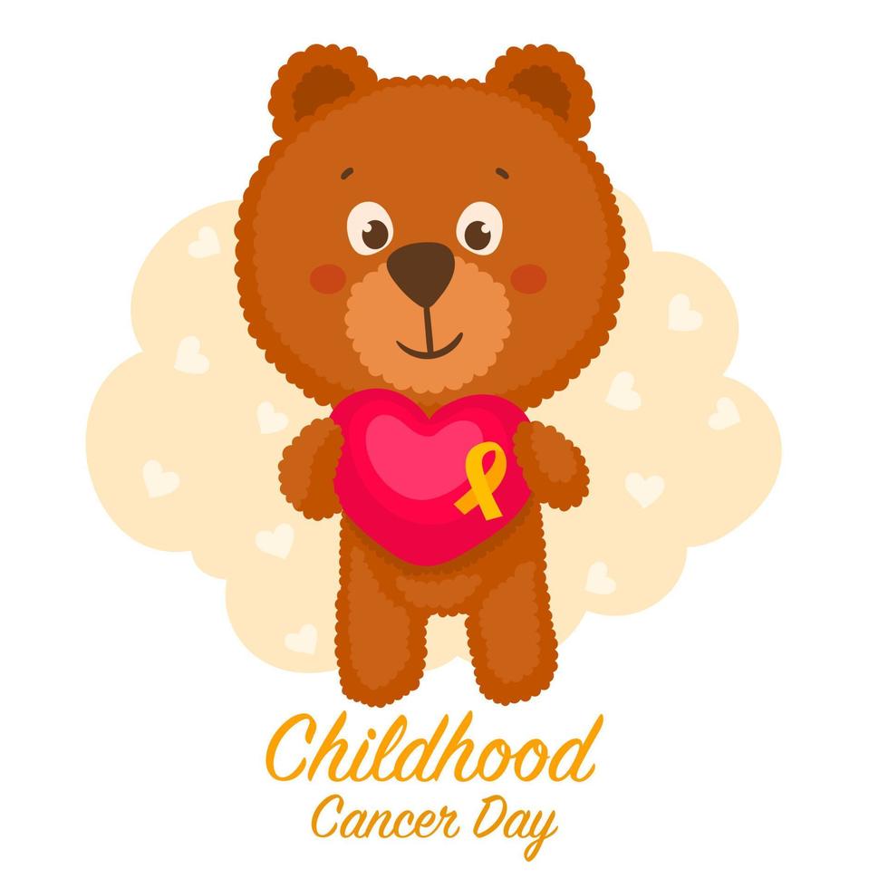 juguete para niños con una cinta amarilla de concientización sobre el cáncer infantil vector