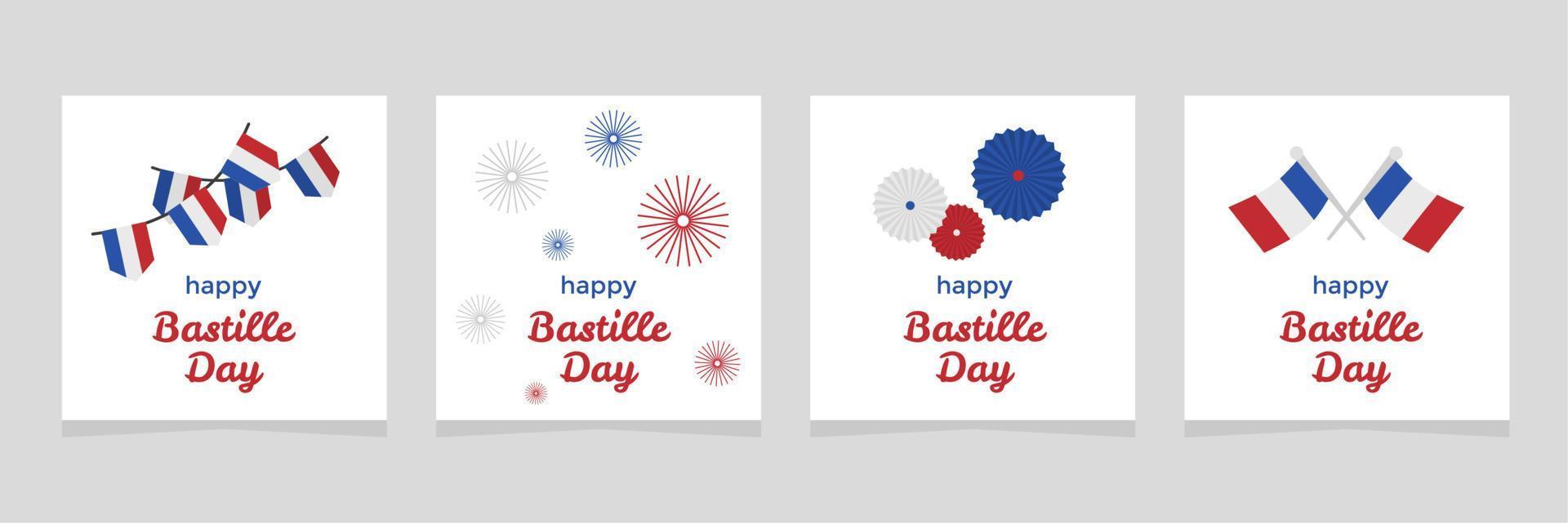 set of simple bastille day posters for social media posts, greeting cards, marketing, promotions, and more vector
