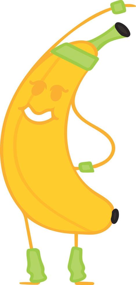 Happy smiling sport banana character work out abs. Vector cartoon illustration