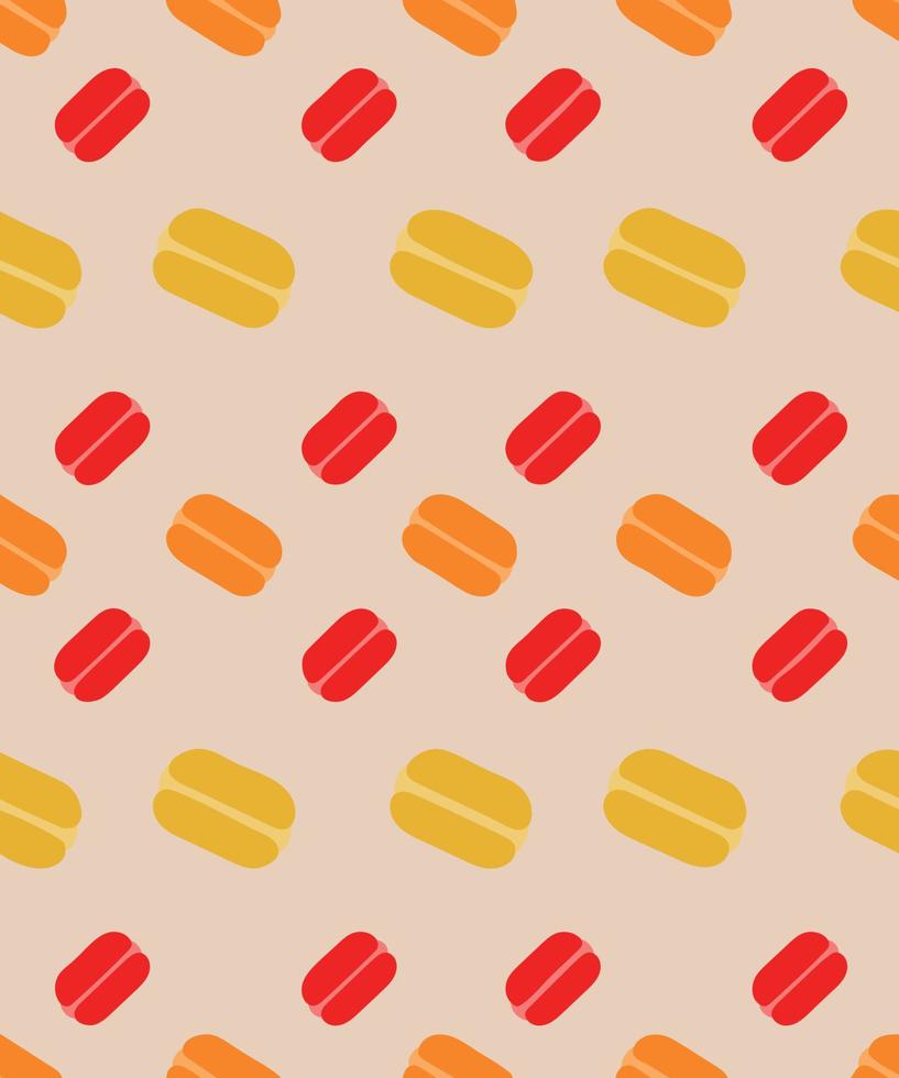 Concept of pattern of multicolored macaroons on colored background. Vector illustration. Design element for site backgrounds of stationery packaging