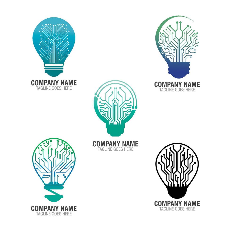 Bulb tech on Circuit logo design, Electric light Technology icon vector