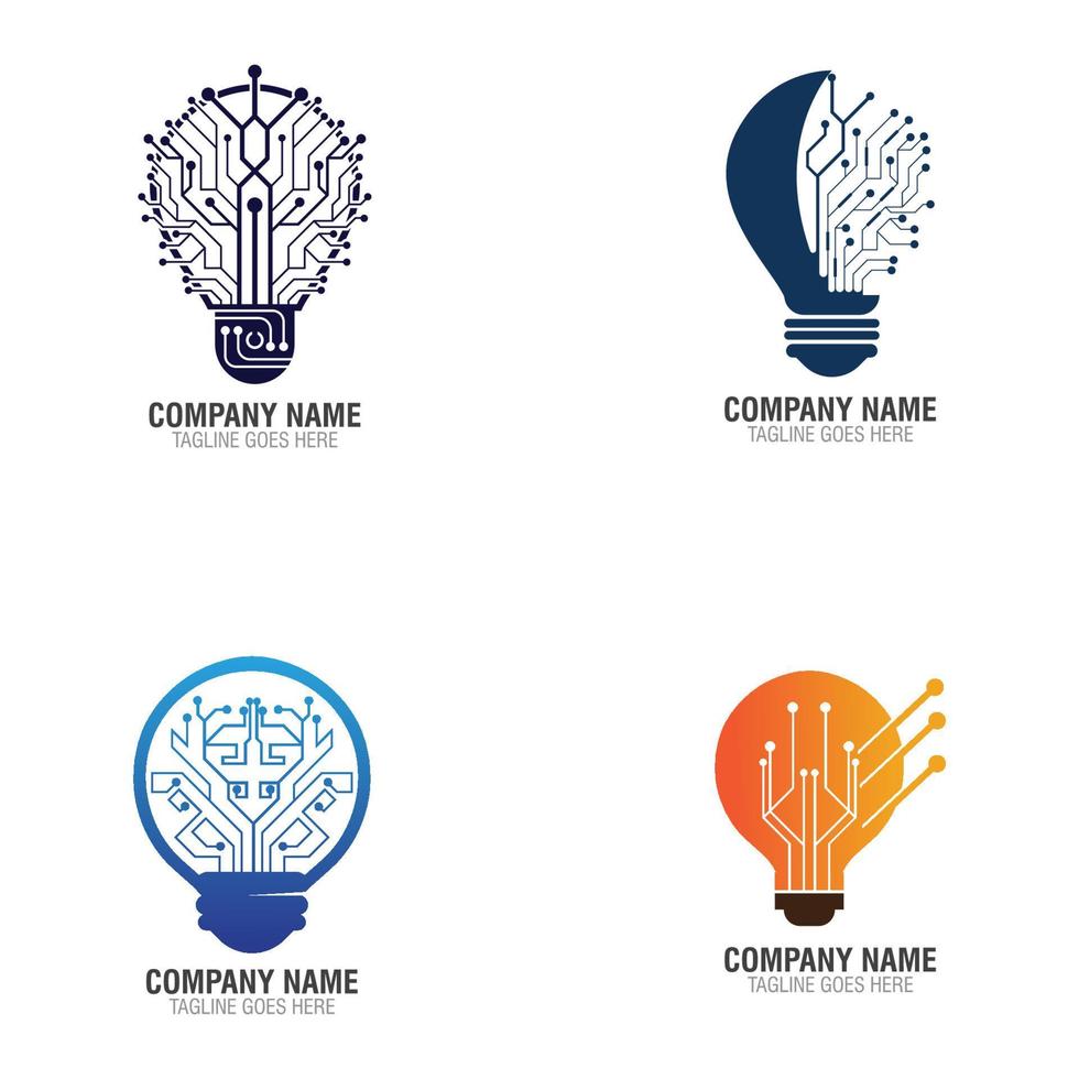 Bulb tech on Circuit logo design, Electric light Technology icon vector