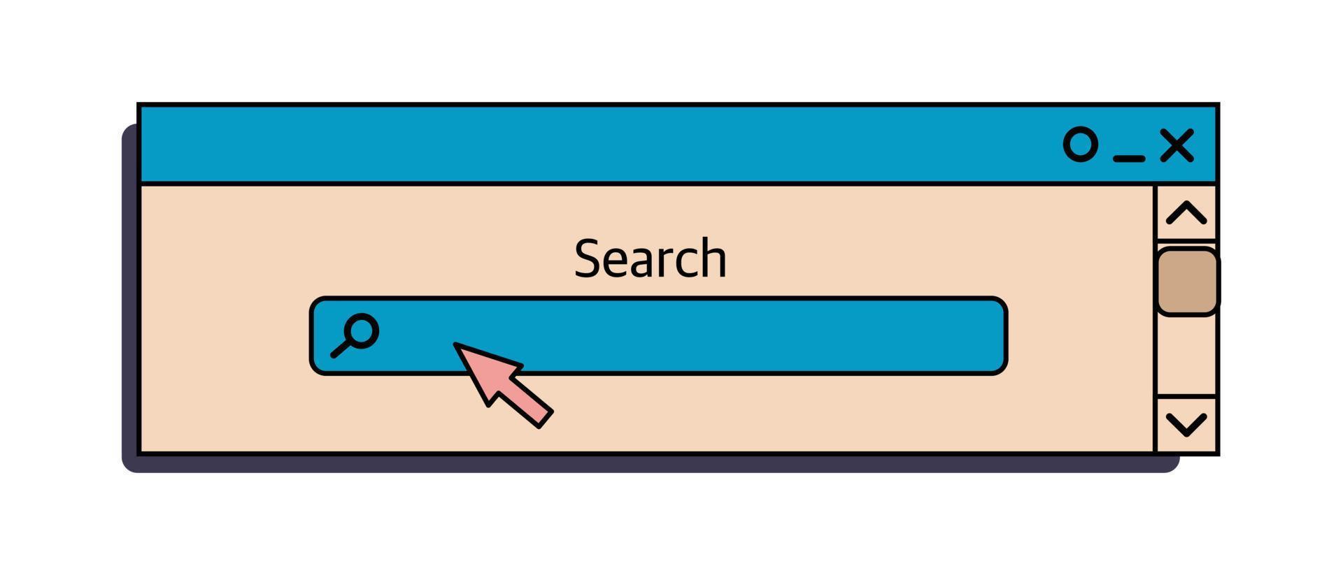 la barra de búsqueda es un elemento de interfaz de una vieja PC con Windows de los años 90. en onda de vapor de estilo retro. ilustración vectorial vector
